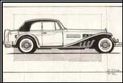 First conceptual drawing of the Clenet Series II Cabriolet.